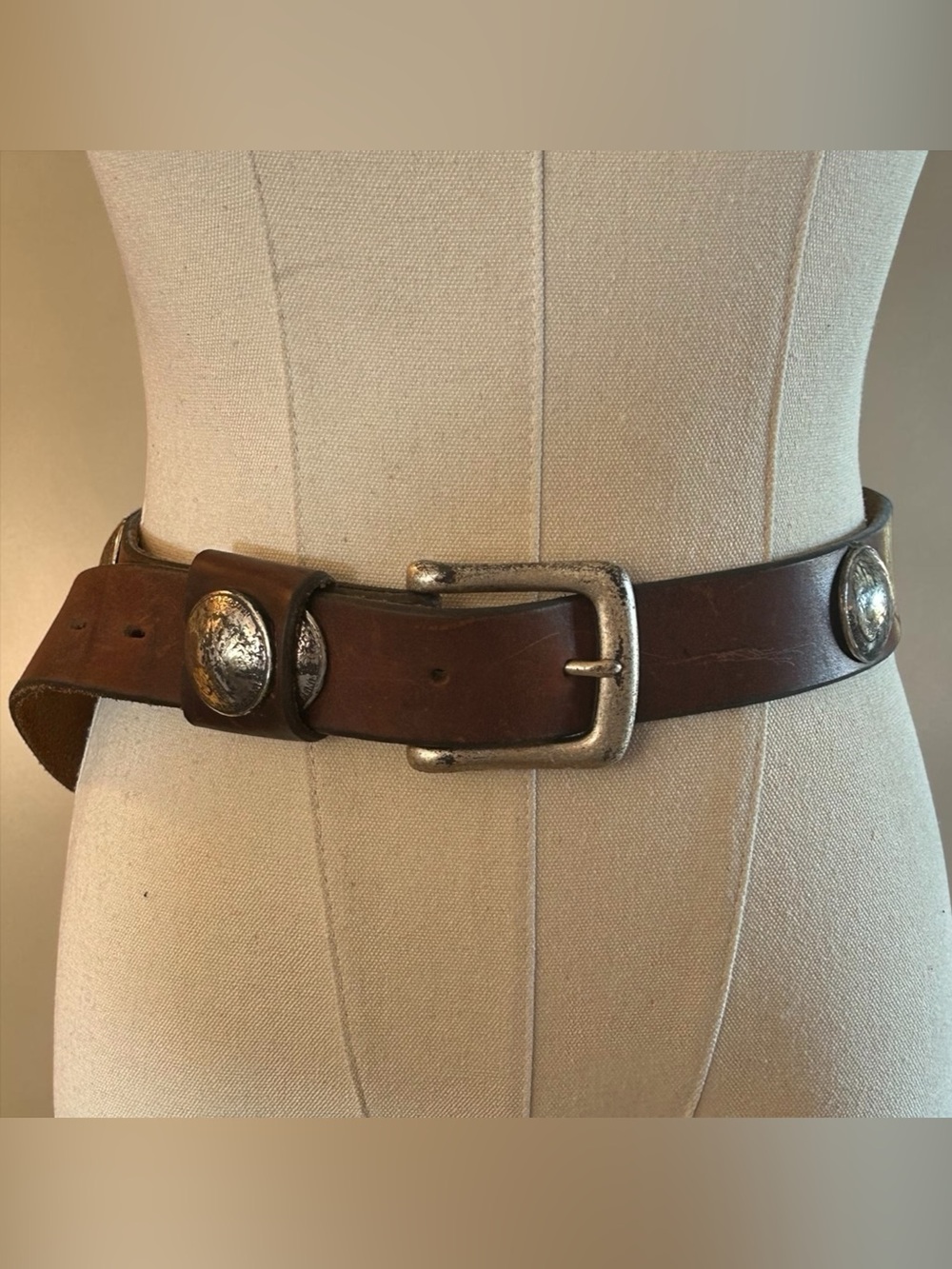 Vintage Leather Concho Belt Made in USA Brown Oil Tanned Leather